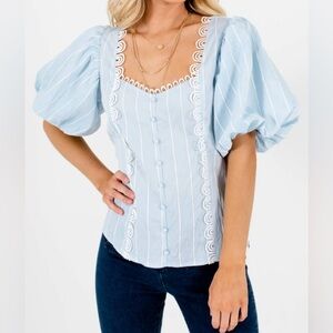 Lulumari Blue Puff Sleeve Blouse